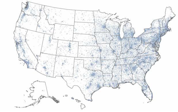Where We Live Each dot represents 5,000 people.