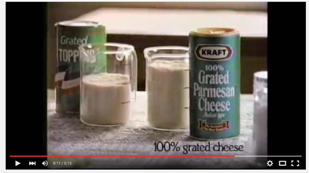 Case: 1:16-cv-02687 Document #: 1 Filed: 02/29/16 Page 9 of 21 PageID #:9 Kraft boasts that some grated toppings are 1/3 fats and fillers, but Kraft is 100% grated Parmesan.