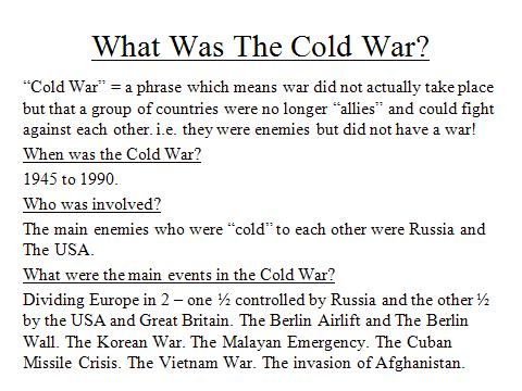 Dear Year 9 History Students, Here is your latest Home Learning Booklet for History. This will focus on the Cold War which took place in the second half of the twentieth century.