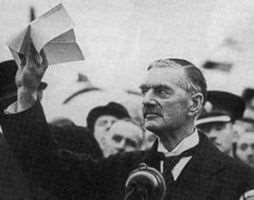 I believe it is peace in our time. Chamberlain returned to London with the Munich Pact in hand.
