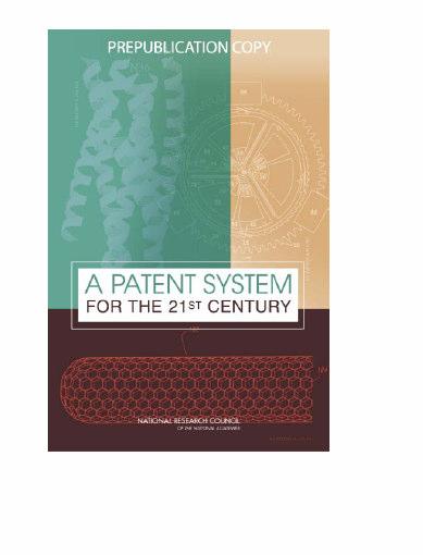 focusing on questionable patents NAS Report (April 2004) A Patent System for the 21 st Century 7 recommendations focusing on the