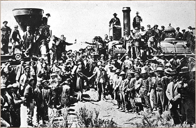The US is linked by Rail May 1869 Promontory UT Golden Spike set