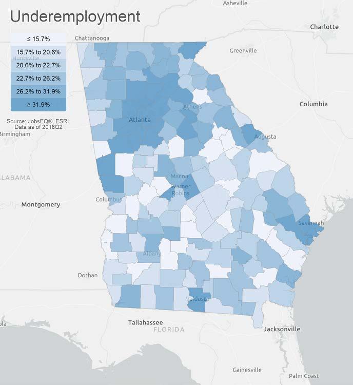 Underemployment (Overqualified Worker) Rates Highest in the State s Metro Areas % of Underemployment, by County Regional differences in underemployment are a function of two factors: 1.