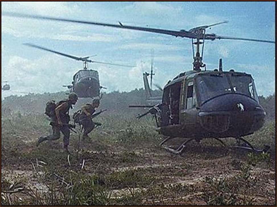 The Tet Offensive: 1968 Helicopters airlift soldiers during a search and destroy mission by the 25th Infantry Division, northeast of Cu Chi, South Vietnam.