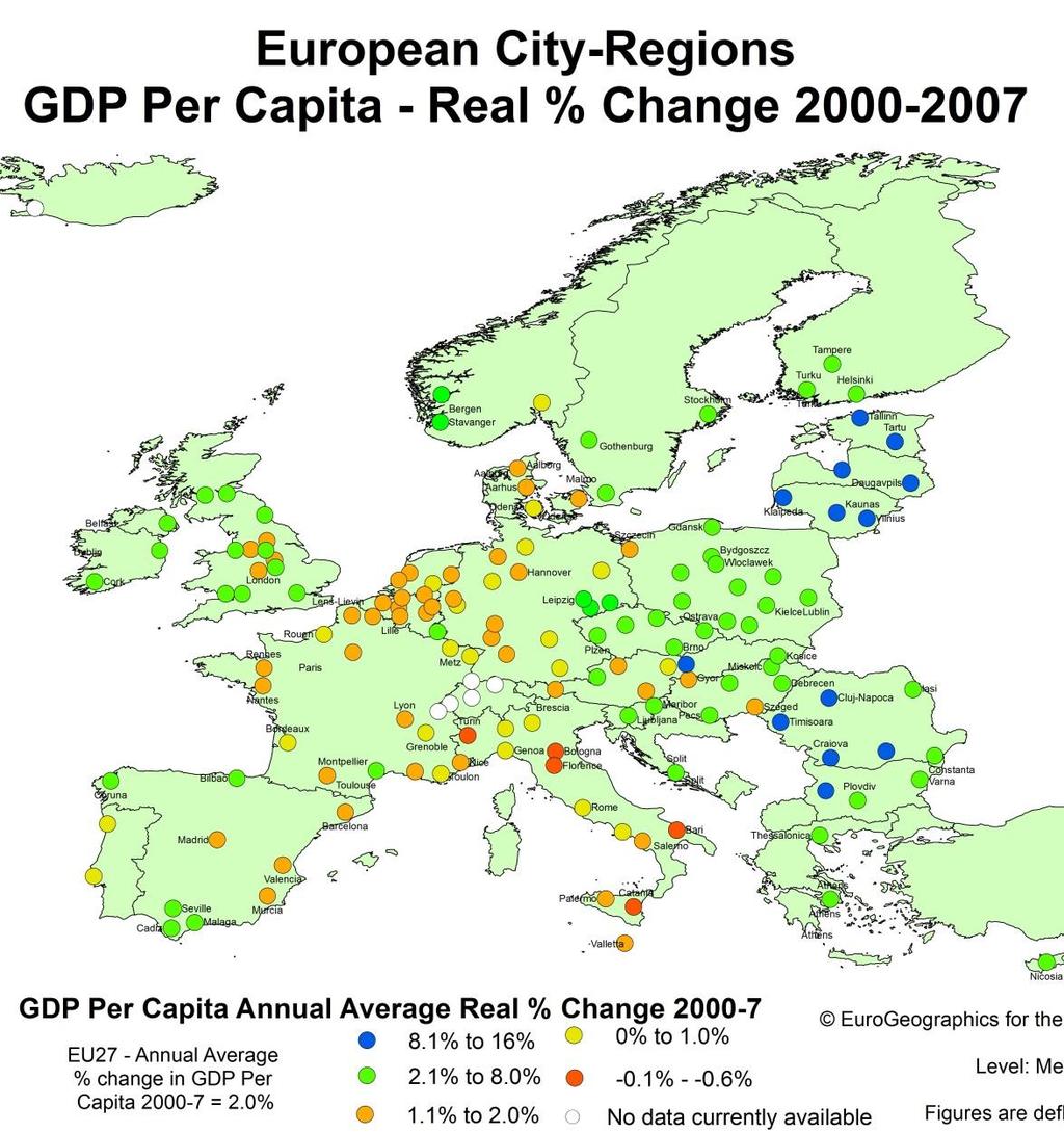 Impact Boom European City Regions Growth Years Growth across Europe, range of performance Strong growth Baltics, Central &