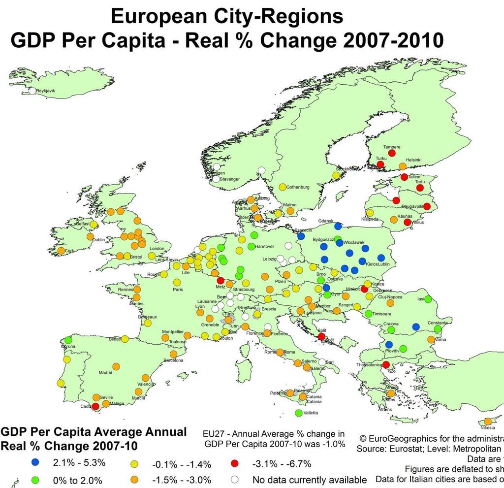 Recession Impact Crisis European City Regions Falls across Europe Reversal in Baltics Continuing strong performance in Poland & South