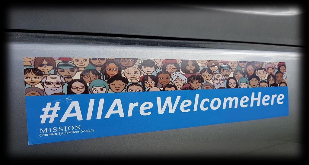 Above: LIP this year launched its #AllAreWelcomeHere bumper sticker and social media campaign with the support of London-Middlesex LIP which provided the basic artwork free of charge.