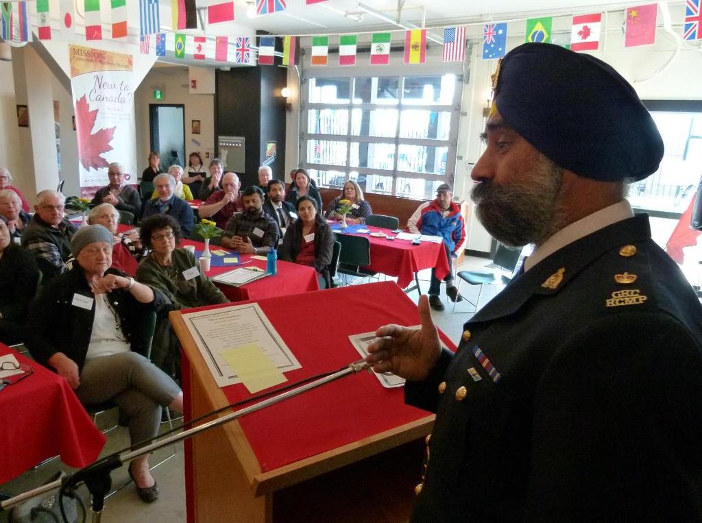 RCMP Insp. Baltej Dhillon was keynote speaker at We're Your Neighbours immigration forum led by the Mission LIP in conjunction with MCSS Settlement team.