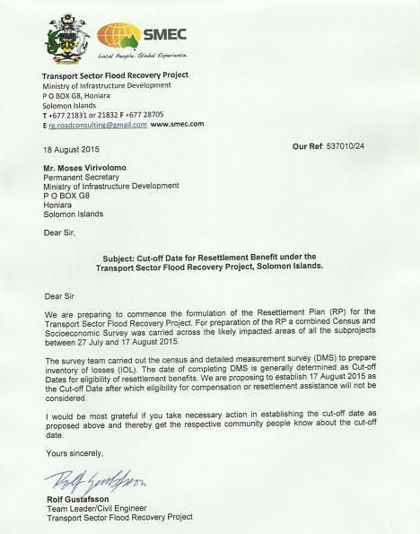 Resettlement Plan Consultant s Letter to MID