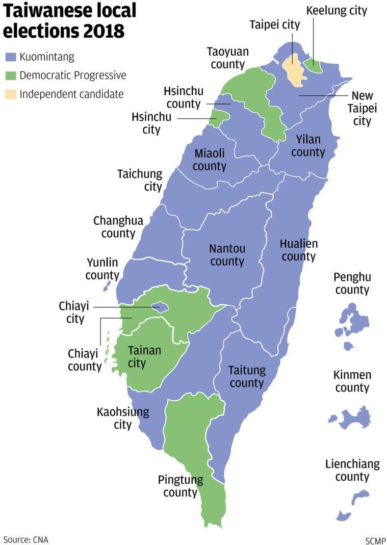 but also its former political territory Taichung in central Taiwan, allowing it to increase its influence to at least three of the six special municipalities and a number of other local cities and