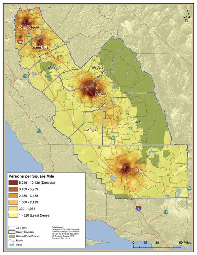 Map 1: Population Density by Census Tract, San Joaquin Valley, 2009 PLACE MATTERS