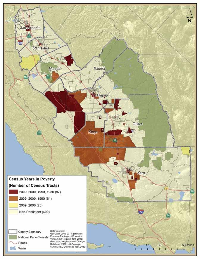Map 4: Persistent Poverty by Census Tract, San Joaquin Valley, 1970-2009 PLACE MATTERS
