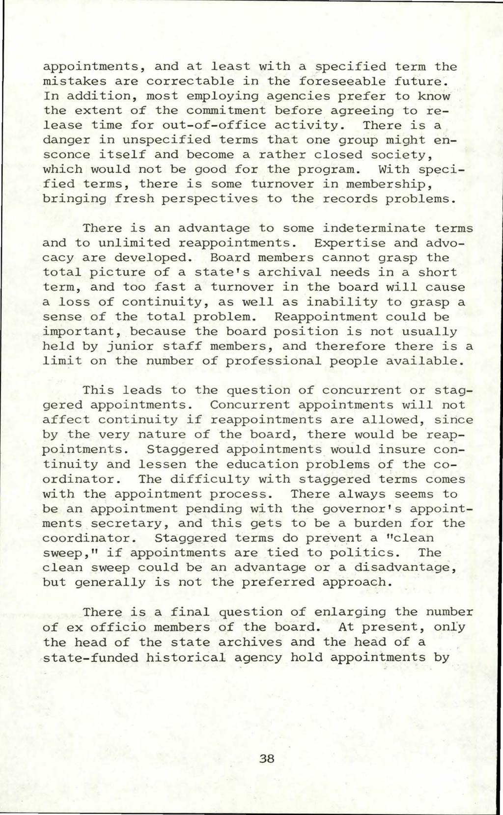 Georgia Archive, Vol. 9 [1981], No. 1, Art. 5 appointments, and at least with a specified term the mistakes are correctable in the foreseeable future.