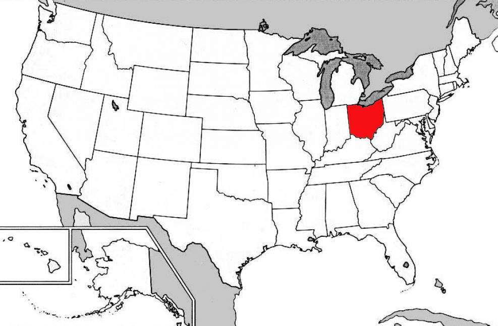 Ohio Find Ohio on this map of the current United States. Ohio is now colored red.
