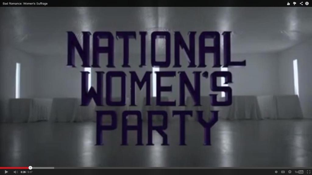 #2 Women s Suffrage National Women s Party (0:16-0:29) This shot lingers on several tricolor sashes before the words National Women s Party fill the frame.