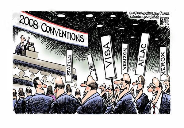 Conventions Party delegates select a nominee, officially announce it, and create