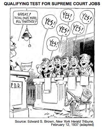 USHG 7.1.3 10. The main idea of the cartoon above is that President Franklin D. Roosevelt wanted to: a. Impeach justices who did not support him b. Control the decisions of the Supreme Court c.