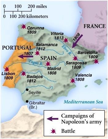 The Peninsular War 1808-1813 Portugal not adhering to NAP NAP brother Joseph King of Spain Spanish riot in protest Guerrilla Warfare and