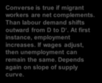 A model with unemployment Real wage S c S Real wage S c S w o Converse is u o true if migrant workers are net complements. Than labour demand shifts outward from D to D.