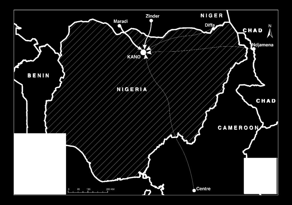 NIGERIA Kano Incoming flows to Kano, as observed by enumerators Outgoing flows from Kano, as observed by enumerators Base Map Source : ESRI. The maps in this report are for illustration purposes only.