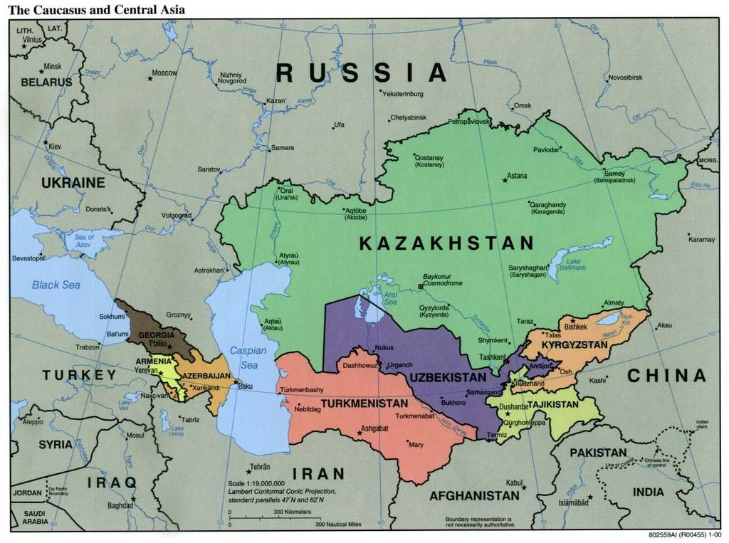 (Source: Wikipedia.org) As the map indicates, Central Asia is bound to be influenced by Russia and China, the two surrounding major powers.