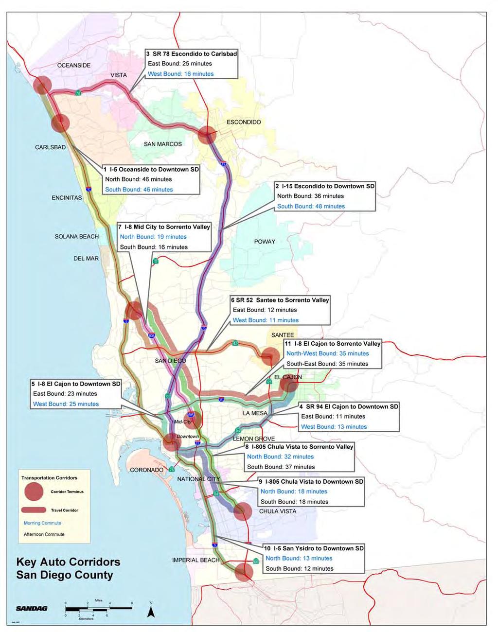 Map 1 Key Auto Corridor Travel Times San Diego County