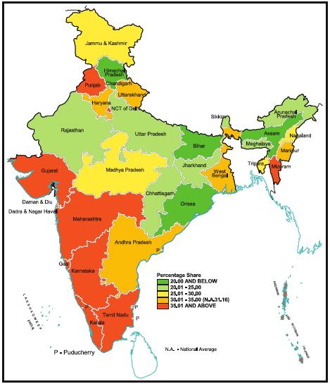 (above 65%) were recorded in Delhi (97.50%), Chandigarh (97.25%), Lakshadweep (78.08%), Daman and Diu (75.16%), and Puducherry (68.31%).