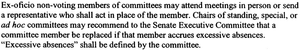 E. Ex-oficio non-voting members of committees may attend meetings in person or send a representative who shall act in place of the member.
