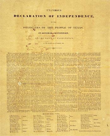 Texas Declaration of Independence March 2, (Texas Independence Day)