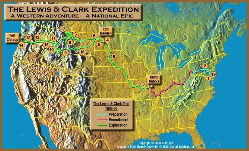 1804 Lewis and Clark expedition trace
