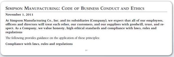 Simpson manufacturing code of conduct Dewey This is the manufacturing code of conduct that employes of the Simpson Company should Know At Simpson Manufacturing Company Inc.