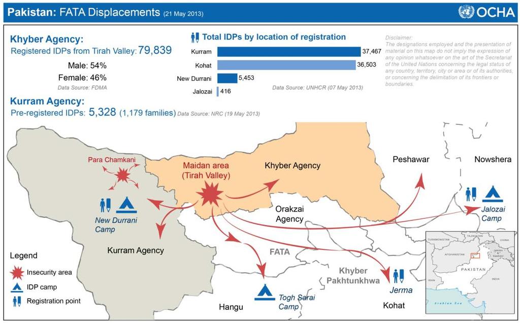 Pakistan: FATA Displacements Situation Report No. 1 (as of 21 May 2013) This report is produced by OCHA Pakistan in collaboration with humanitarian partners. It was issued by OCHA Pakistan.