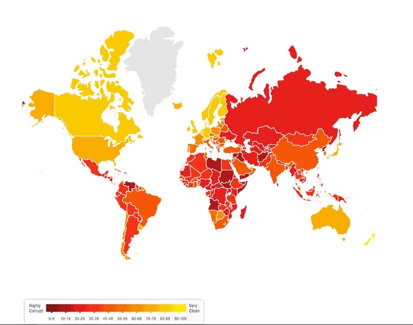 Map of International Corruption Indicators 38 43 Average Score of the Middle East and North Africa Region Global Average Score Transparency International s Corruption Perceptions Index (CPI) 2016 34