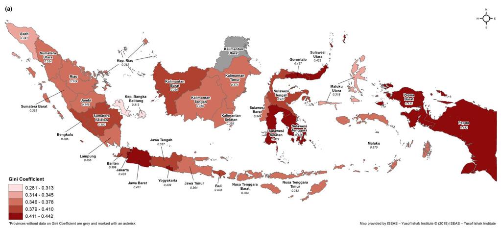 Map 1: Gini Coefficient at the provincial level 2013 Source: Gini data from BPS