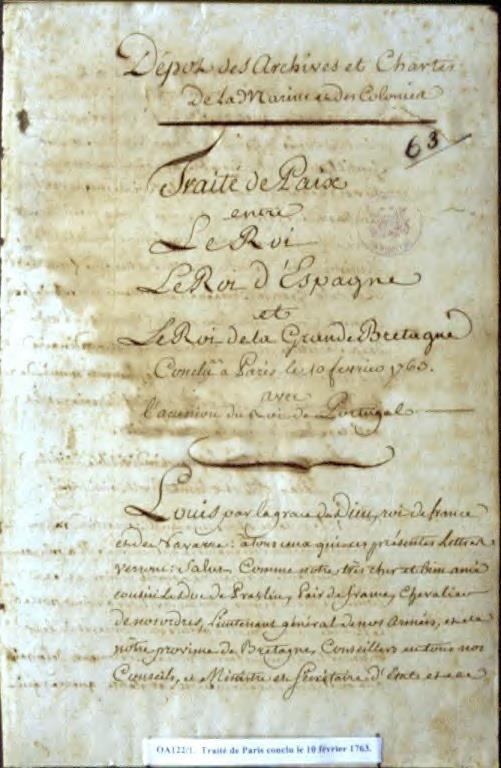 Treaty of Paris, 1763.