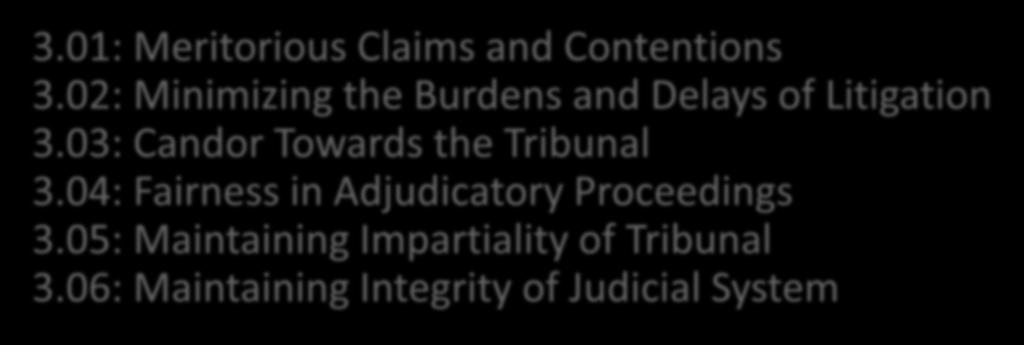 Violations: Tribunals <1% 3.01: Meritorious Claims and Contentions 3.02: Minimizing the Burdens and Delays of Litigation 3.