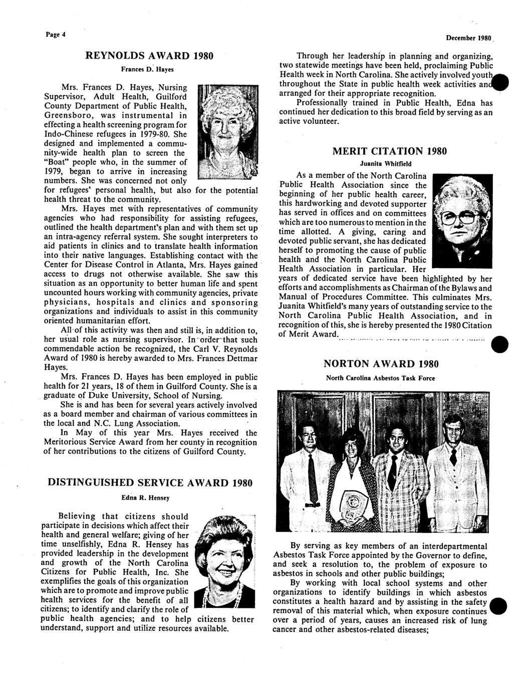 Page 4 REYNOLDS AWARD 1980 Frances D.