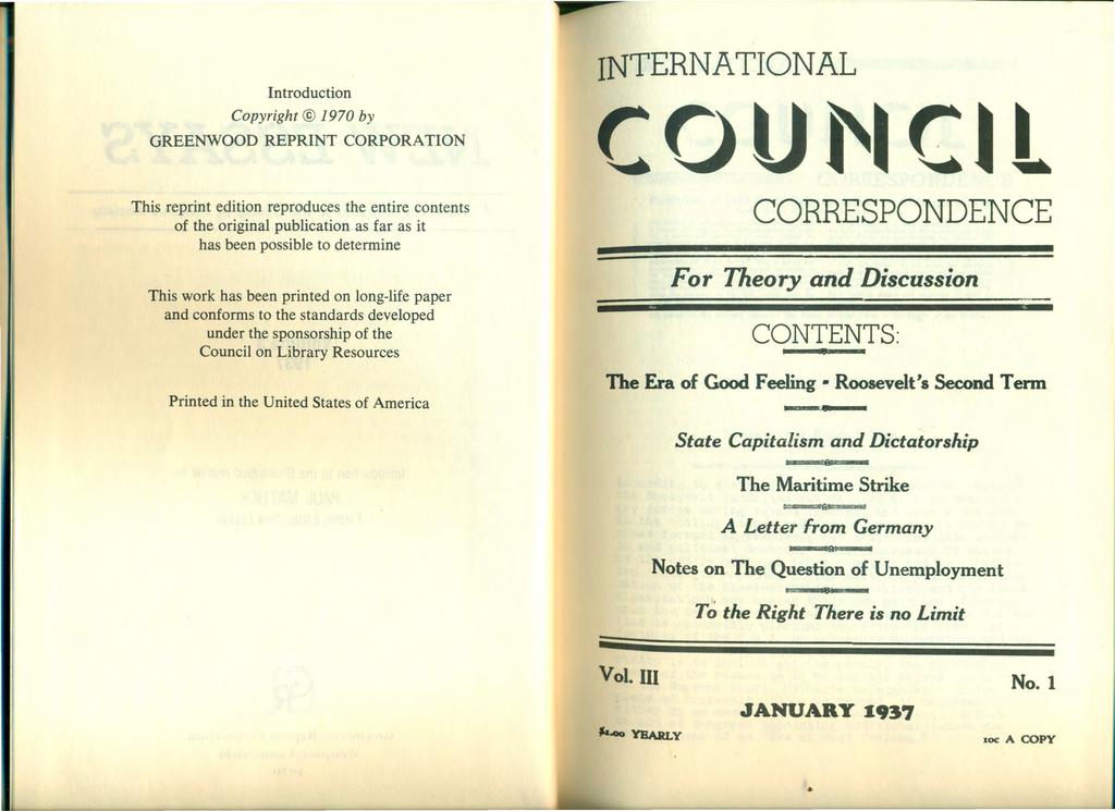 INTERNA TIONAL Introduetion OUllctt Copyright 1970 by GREENWOOD REPRINT CORPORATION This reprint edition reproduces the entire contents of the original publication as far as it has been possible to