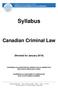 Syllabus. Canadian Criminal Law. (Revised for January 2018)