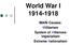 World War I MAIN Causes: Militarism System of Alliances Imperialism Extreme Nationalism