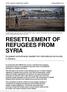 RESETTLEMENT OF REFUGEES FROM SYRIA