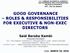 GOOD GOVERNANCE ROLES & RESPONSIBILITIES FOR EXECUTIVE & NON-EXEC DIRECTORS