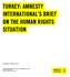 Published 1 February 2019 TURKEY: AMNESTY INTERNATIONAL S BRIEF ON THE HUMAN RIGHTS SITUATION