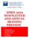 APRIL 2019 NEWSLETTER AND ANNUAL MEETING PREVIEW